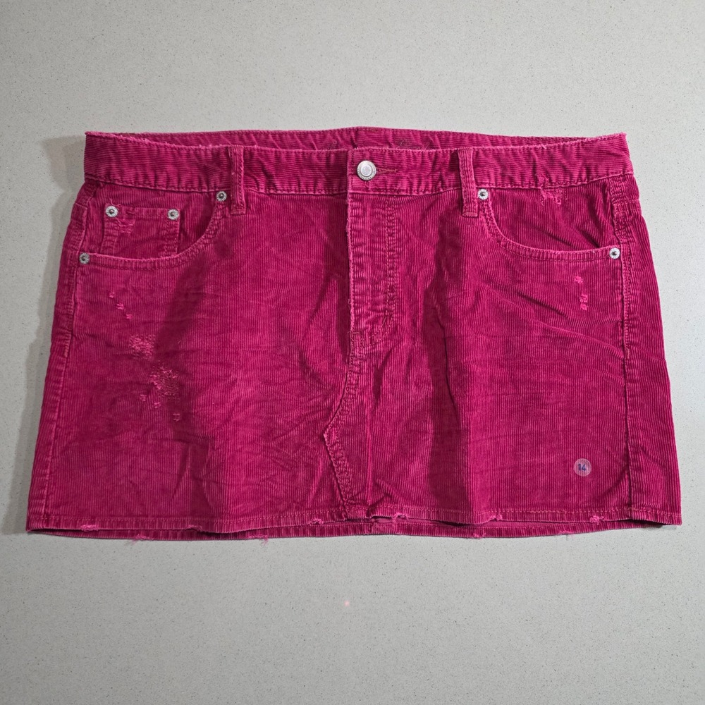 American Eagle Magenta Pink Corduroy Distressed Mini Skirt Size 14